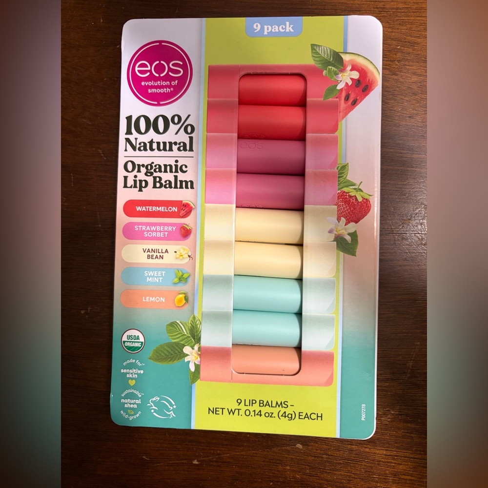 NWT eos 9-Pack 100% Natural Organic Lip Balm Set Total 1.26oz USDA